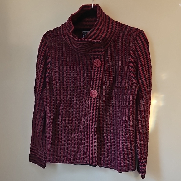 Habitat Sweaters - Habitat Women's Burgundy Ribbed Button-Front Turtleneck Sweater